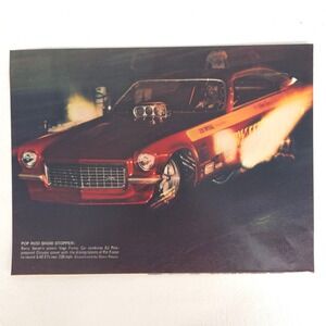 Vintage Chevrolet Vega Print Ad Funny Car Flame Shot Drag Racing Garage Wall Art